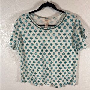 Sundance Blue Batik Print Open Back Tee Shirt Size Medium Boho Summer